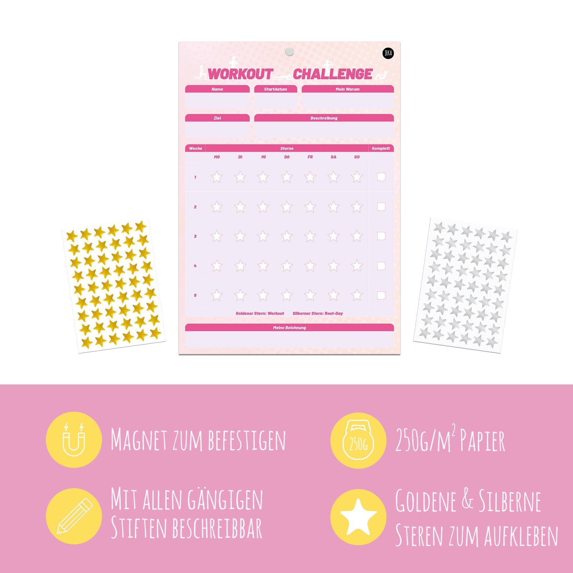 Workout - Challenge inkl. Sterne und Magnet - Pink Jeka - malmichbunt.de