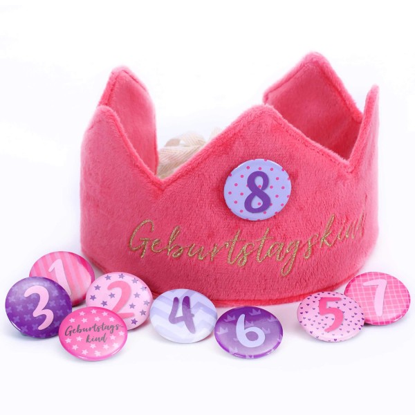 Geburtstagskrone mit Buttons - Pink