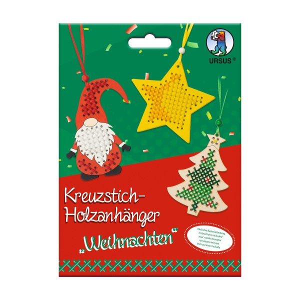 Kreuzstich-Holzanhänger Weihnachten